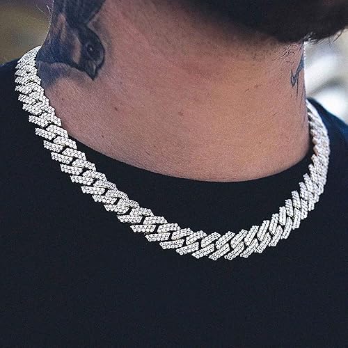 Miniatura 5 de MOFEIJEWEL Cadena de eslabones cubanos para hombres y mujeres, cadena helada, collar cubano de Miami, cadenas de diamantes brillantes, joyería de