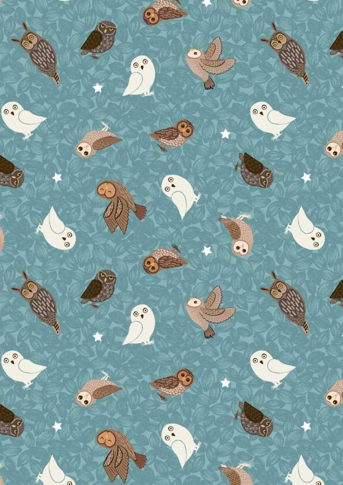 Fat Quarter Glow in The Dark Owls On Blue 100% Cotton Quilting Fabric