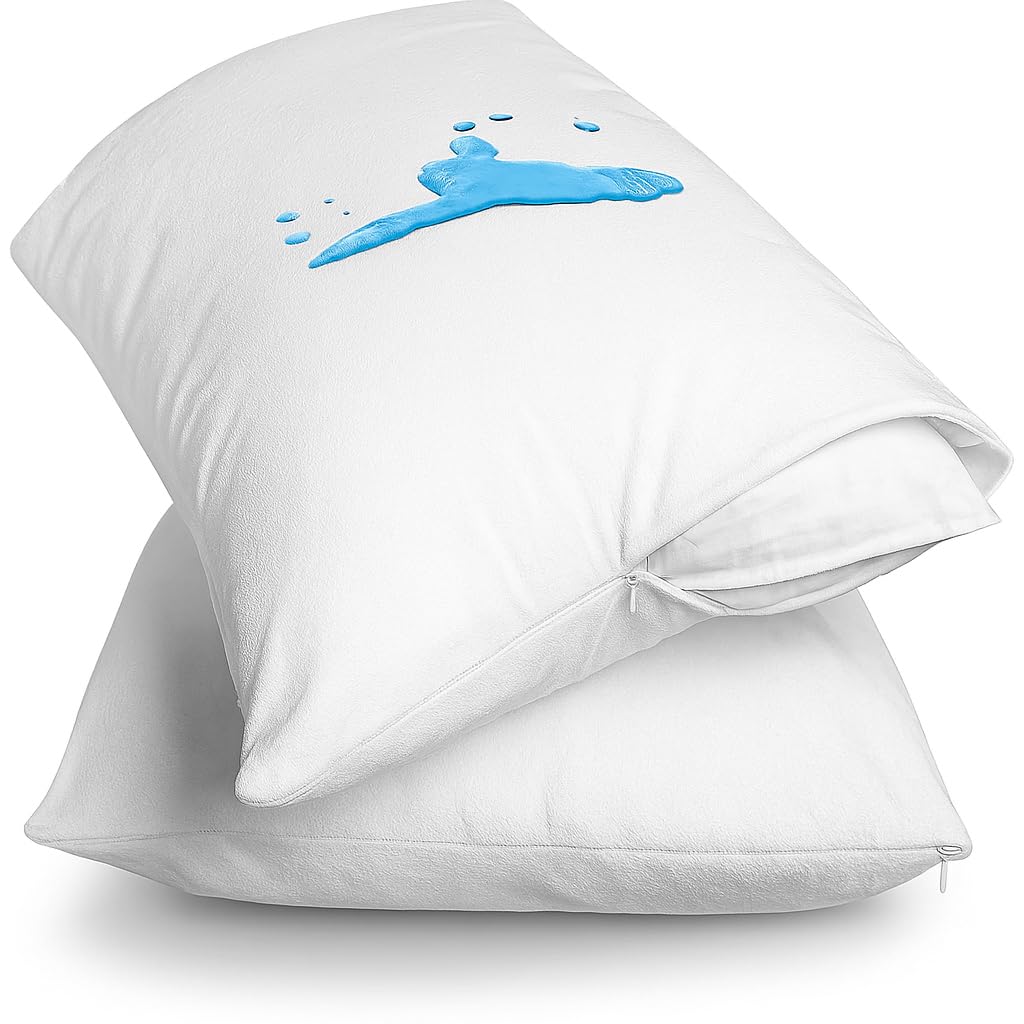 Cottington Lane Waterproof Pillow Protectors – Zippered Encasement – Terry Cotton Material – Set of 2 – 16"x24" Inches – White-image-29