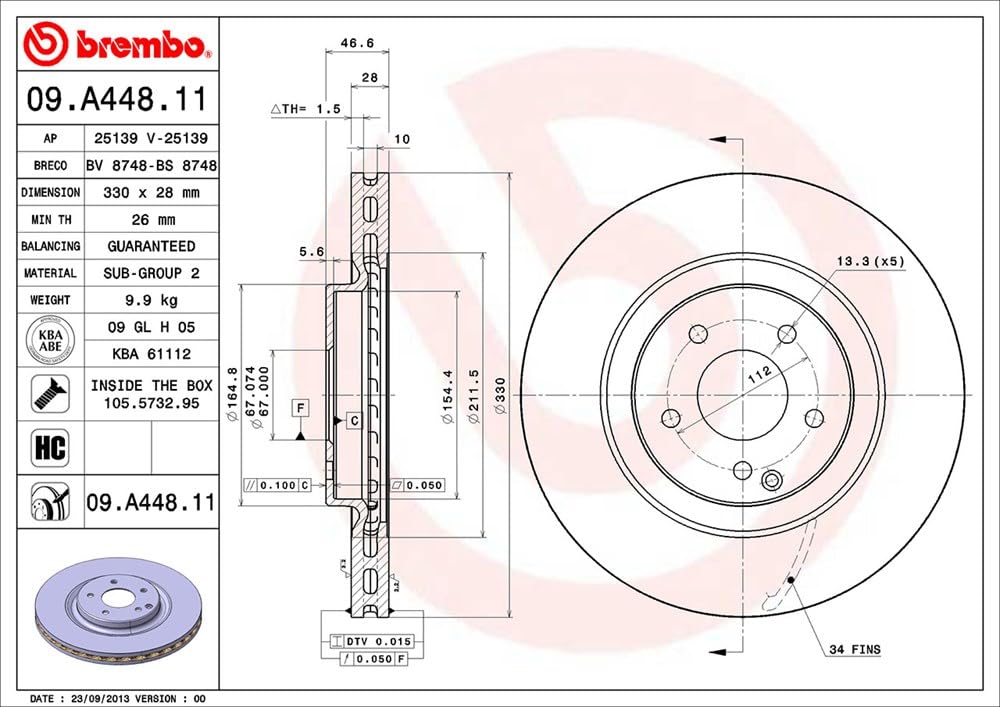 Brembo 09.a448.11 frontal UV Coated Discos de Freno – Pieza única