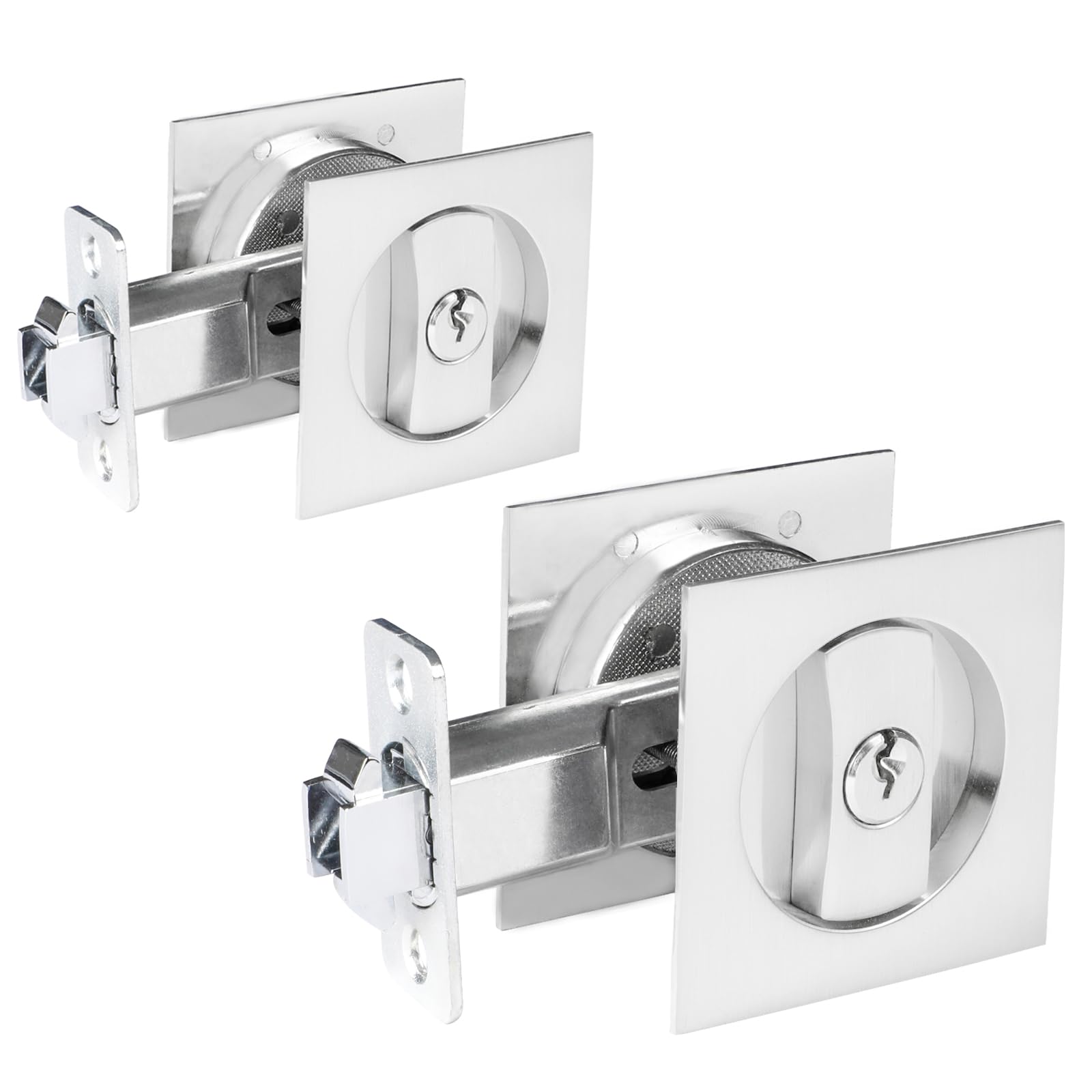 Dontay Pocket Door Lock with Key, Contemporary Entry Sliding Barn Door Lock Latch, Recessed 2 Sided, 2 3/8" Backset