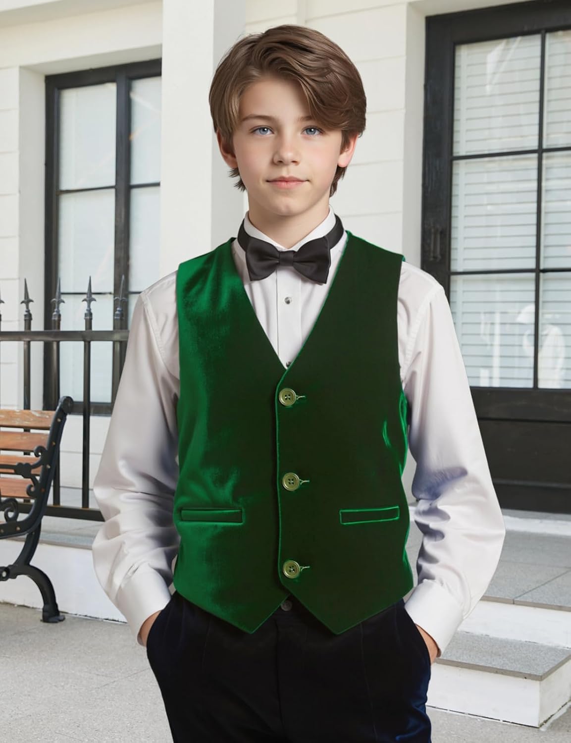 Spring&Gege Boys Girls Velvet Suit Vest Formal Dress Waistcoat with Pockets, Size 4-12 Years