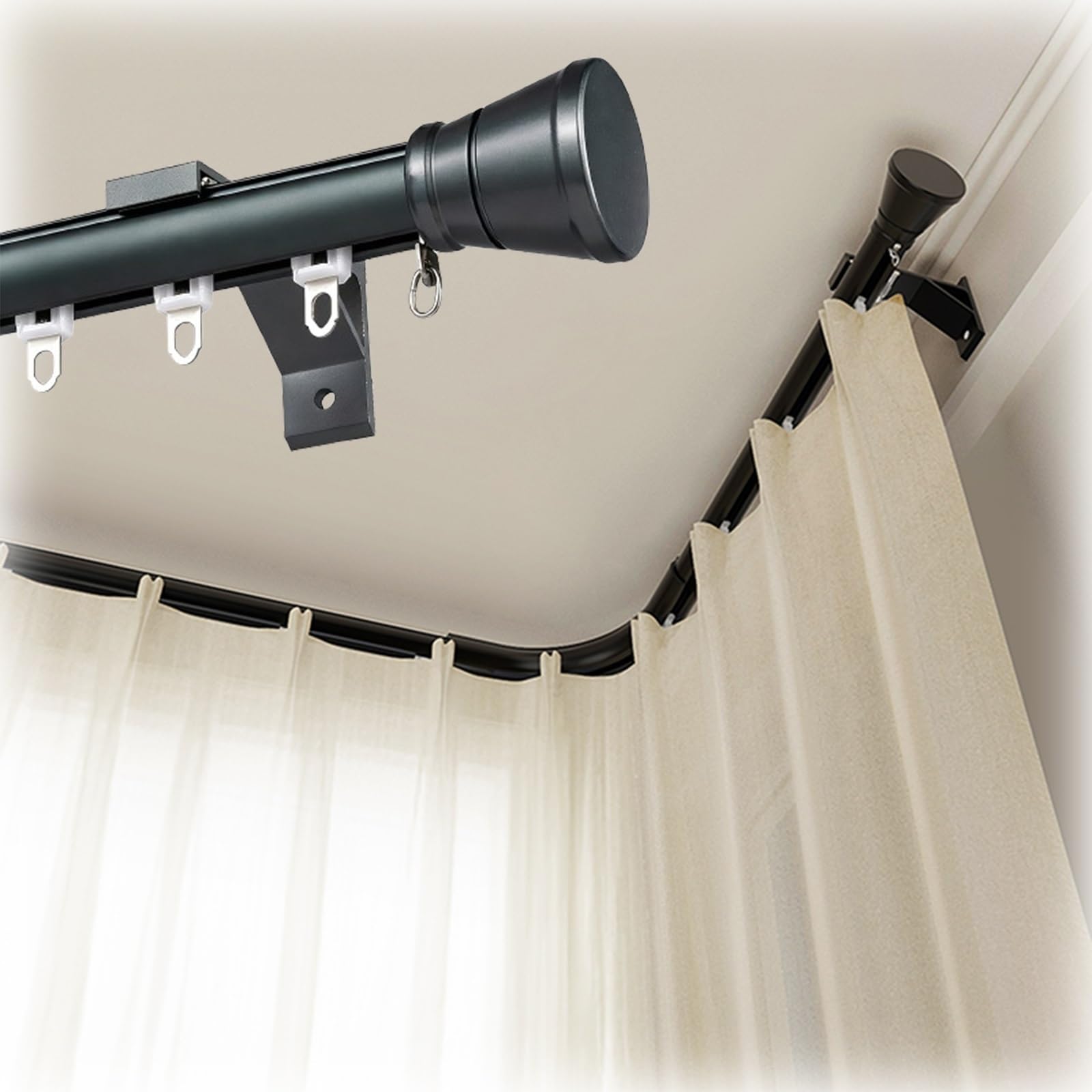 Curtain Track Rail Wall Mounted Aluminium Curtain Rod Heavy-Duty Curtains Pole With Hardware Metal Straight Drapes Rail For Livingroom Bedroom Office Hospital(F,520cm(5 * 104cm))