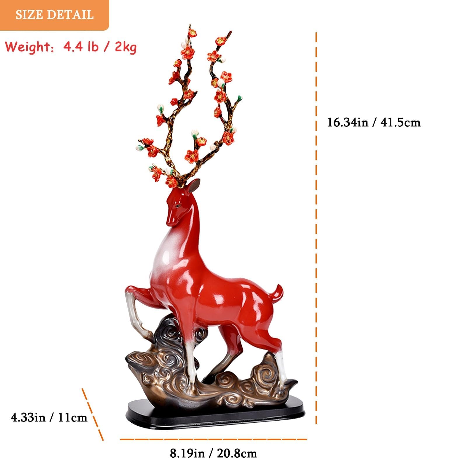 Statua Decorativa - Figurine Di Animali Da 16,5 Pollici Decorazioni Per La Casa Di Alci, Statue Di Cervo Sika In Porcellana Figure In Ceramica Scultura Di Renne, Figure Artistiche Da Tavolo(Rot)