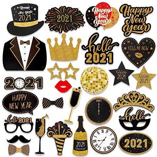 HOWAF Accesorios para Photocall de Nochevieja 2021, 28pcs Año Nuevo Photobooth Props...