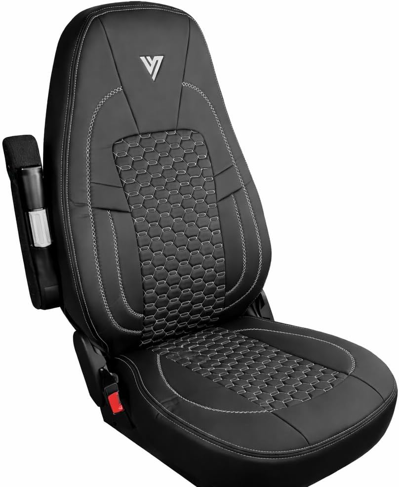 Seat Cover – Fits Peterbilt 579 & 567 OEM Seats – Custom-Fit Durable Faux Leather Seat Cover, Easy Installation, Protects Against Wear, Spills & Daily Use (Black/Grey)