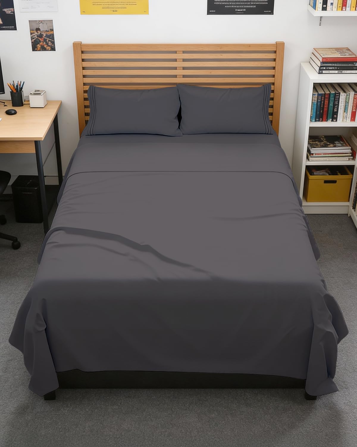 Full XL Sheets - 4 Piece Full XL Sheet Set - Cool &amp; Breathable - Dark Grey