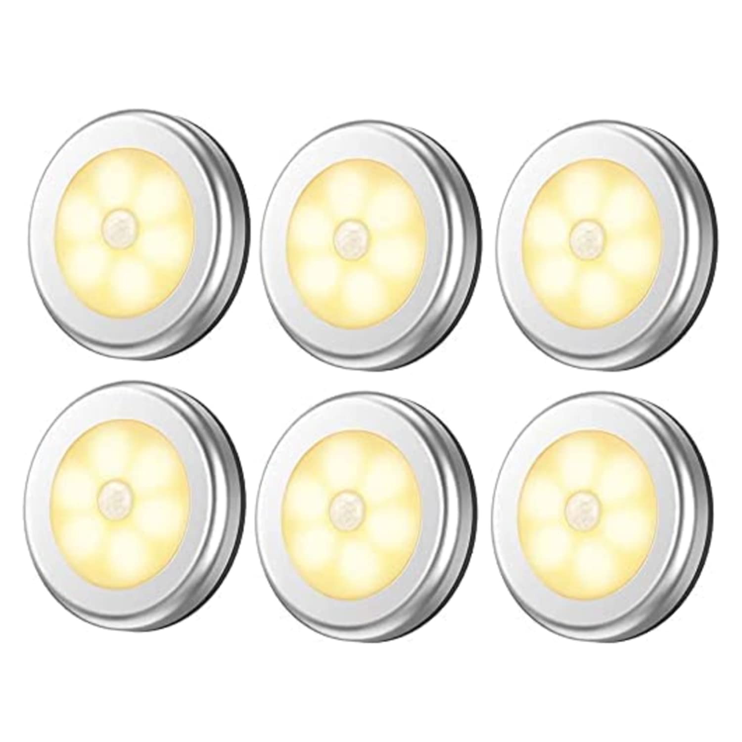 SKEIDO 6Pcs Motion Sensor Lights LED Night Light Stick-anywhere Closet Lights Stair Lights Puck Lights for Home/Kitchen/Hallway/Cabinet/Stairs/Bathroom (Warm White)