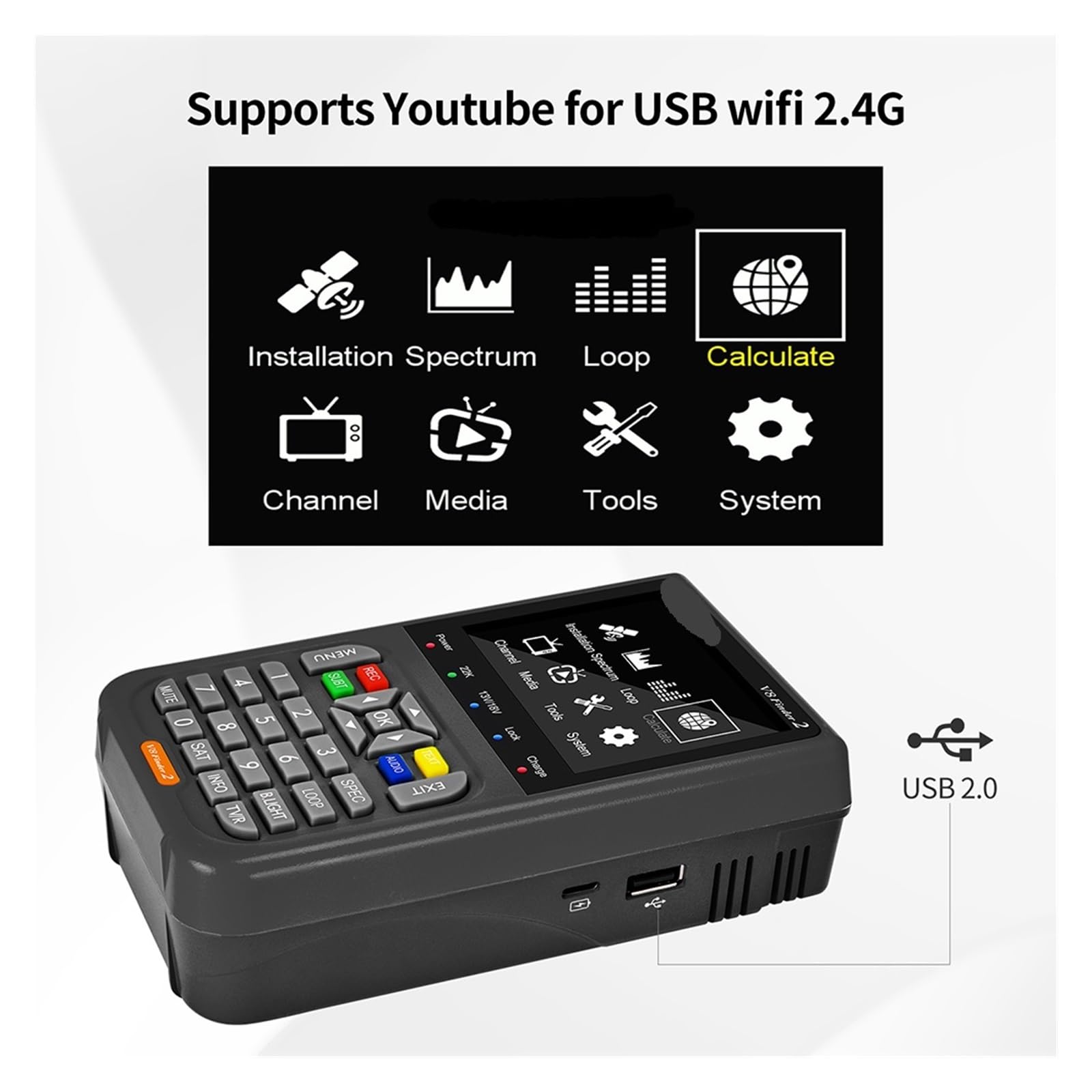 Buscador de satélite V8 Finder 2, DVB-S2/S2X, Pantalla HD de 3,5", analizador de Espectro, AZ/EL automático, /AV, Compatible con Mayoristas