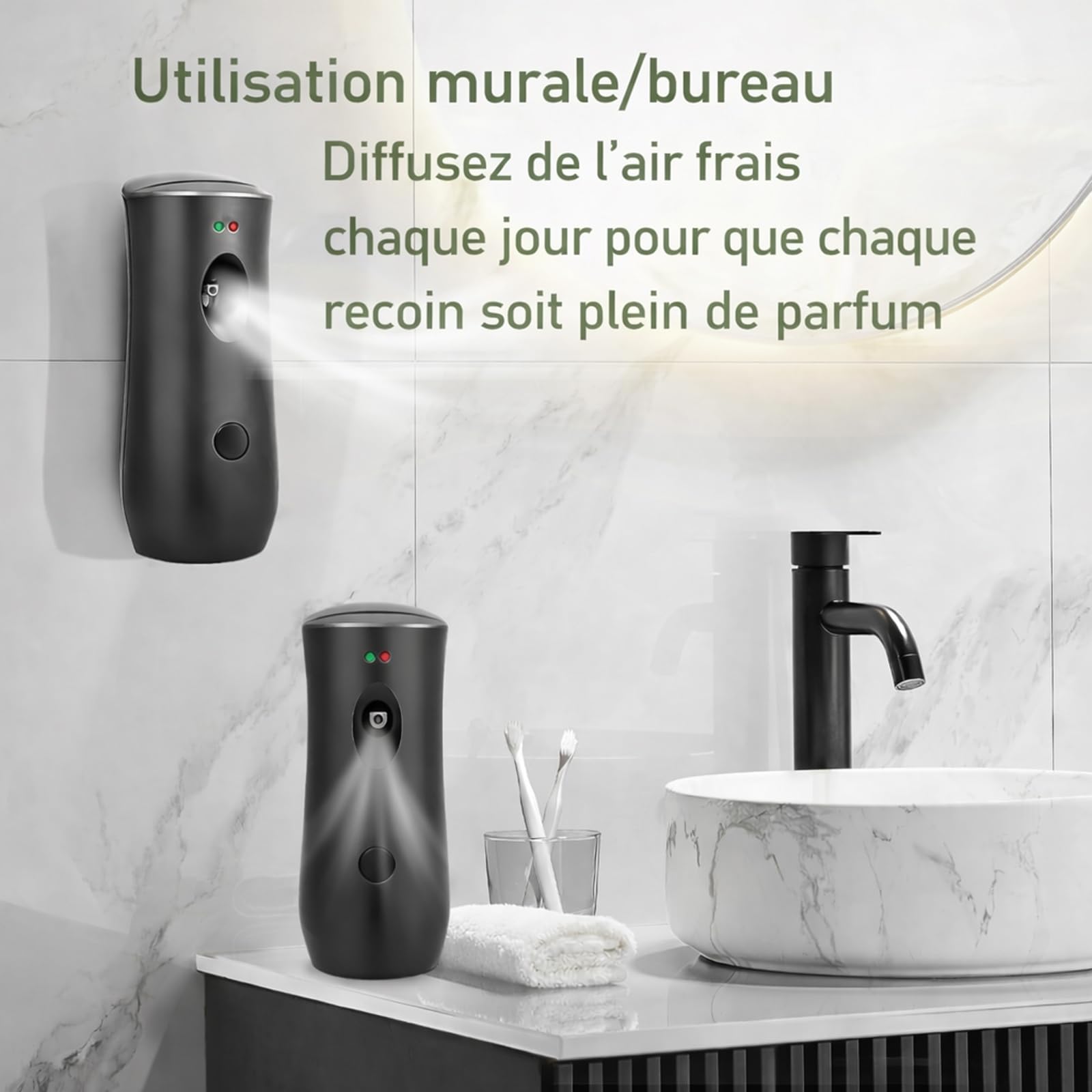 Lot de 6 Diffuseurs Automatiques de Parfum – Distributeurs d’Aérosol pour Recharges 300 ML – Programmables (5/15/30 Min) – Montage Mural ou Pose Libre pour Salle de Bain, Bureau et Hôtel – Noir