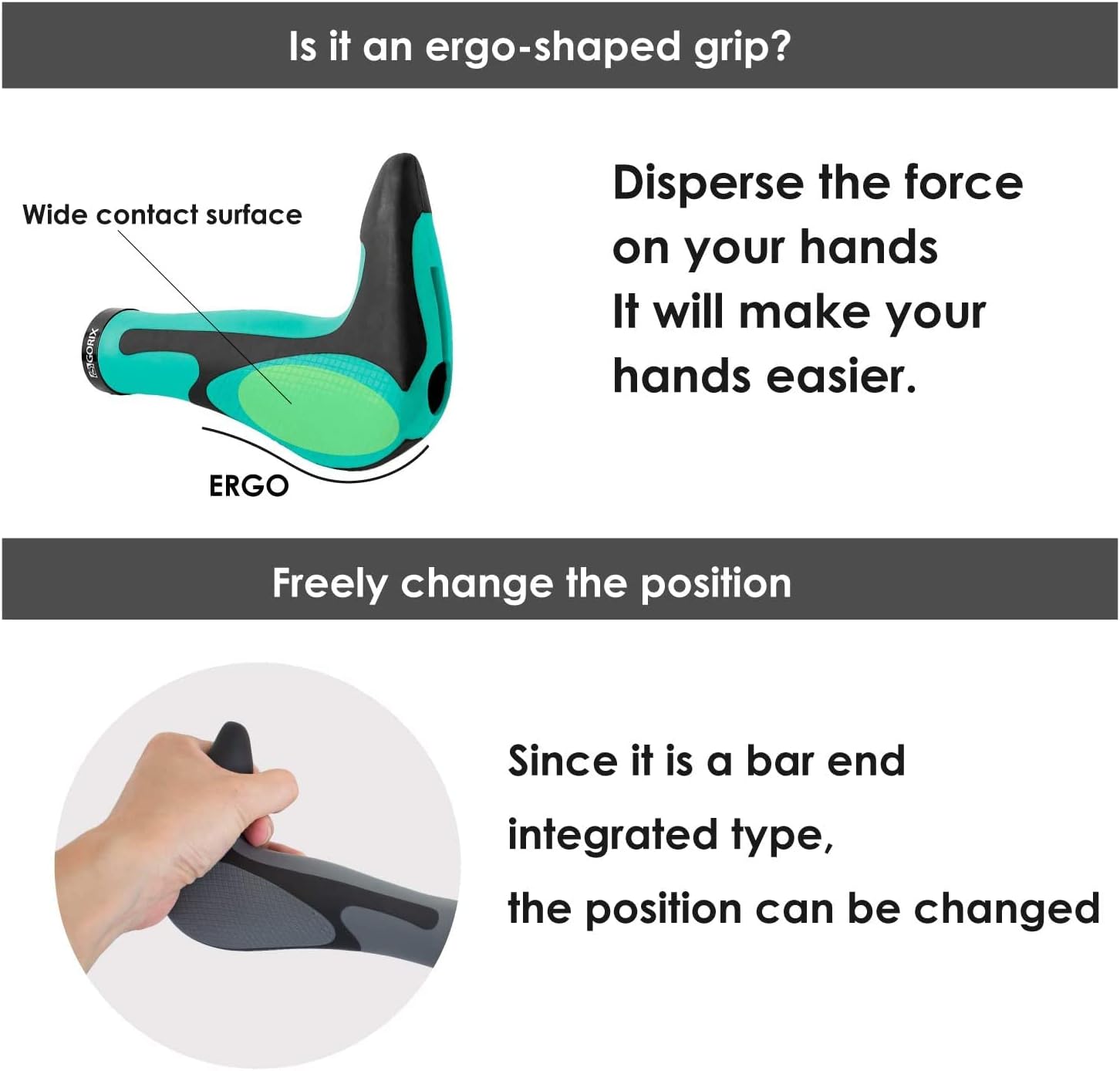 GORIX Bike Ergo Grips Bar End Cycle Lock On Handlebar Mountain Bicycle MTB (GX-849AD3-L1-G2(Global Edition))