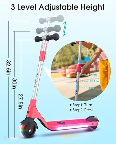 Miniatura 4 de Gyroor H30 Max Scooter eléctrico para niños de 8 a 12 años, motor potente de 150 W, música Bluetooth, sistema de freno doble, altura y velocidad