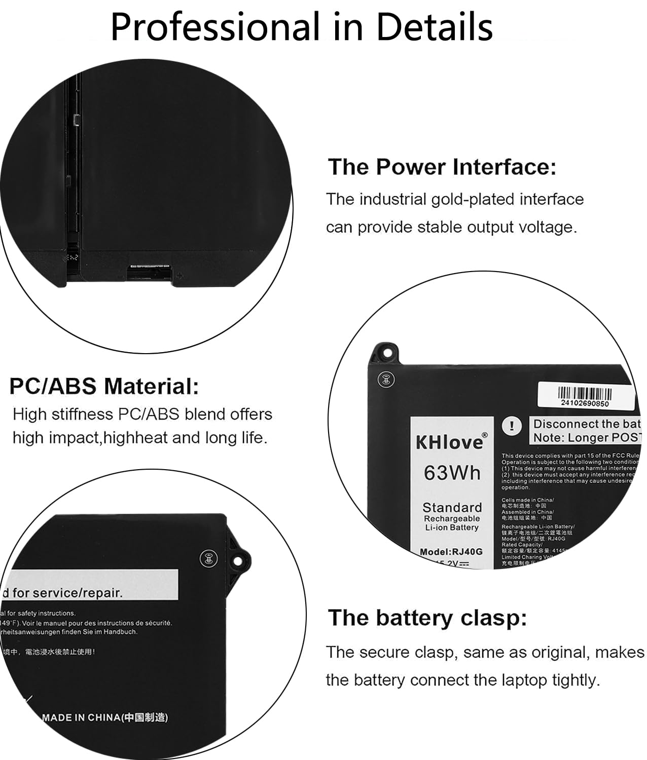 63Wh RJ40G Batteria per Dell Precision 15 3560 Latitude 14 5420 Latitude 15 5520 Series P137G P137G001 P104F P104F001 P104F002 005R42 075X16 01K2CF WY9DX 0WK3F1 0M3KCN Notebook Battery