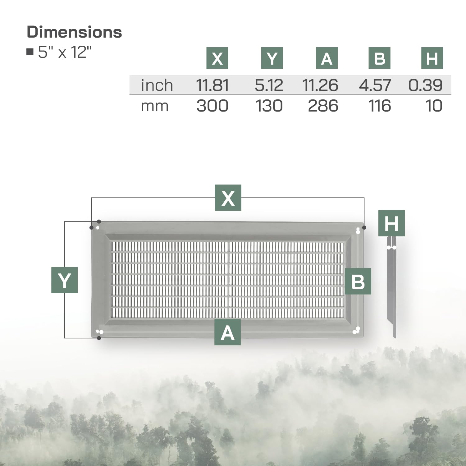 Vent Systems 130 x 300 mm / 5" x 12" Inch Gray Rectangular Plastic Air Vent Cover, Louvered Wall Grille with Screen Mesh - Image 2