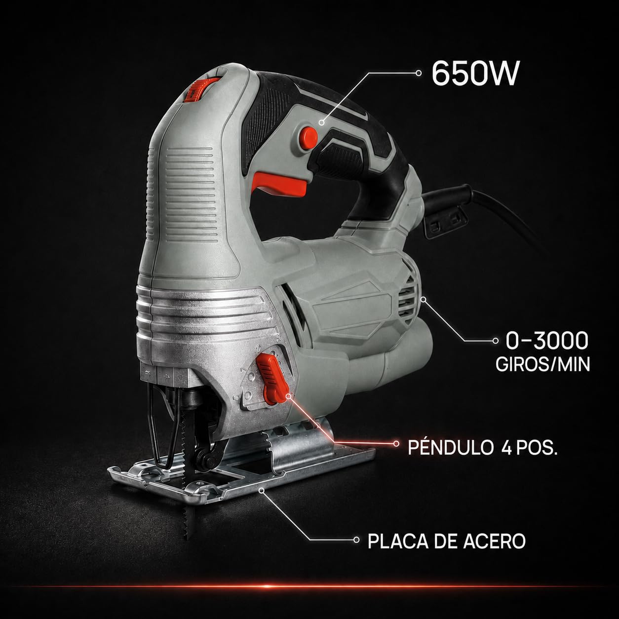KOMBO – Sierra de Calar JobSelect 650W Verde con Acción Pendular y Cambio de Hoja FASTBLADE, 0–3000 rpm, Cable 1,8 m – Capacidad Corte Madera 65 mm – Para Plástico, Madera y Metal – 1 Hoja Incluida