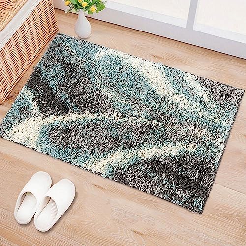 Tapete azul contemporáneo tipo shag 2' x 3' miniatura 7