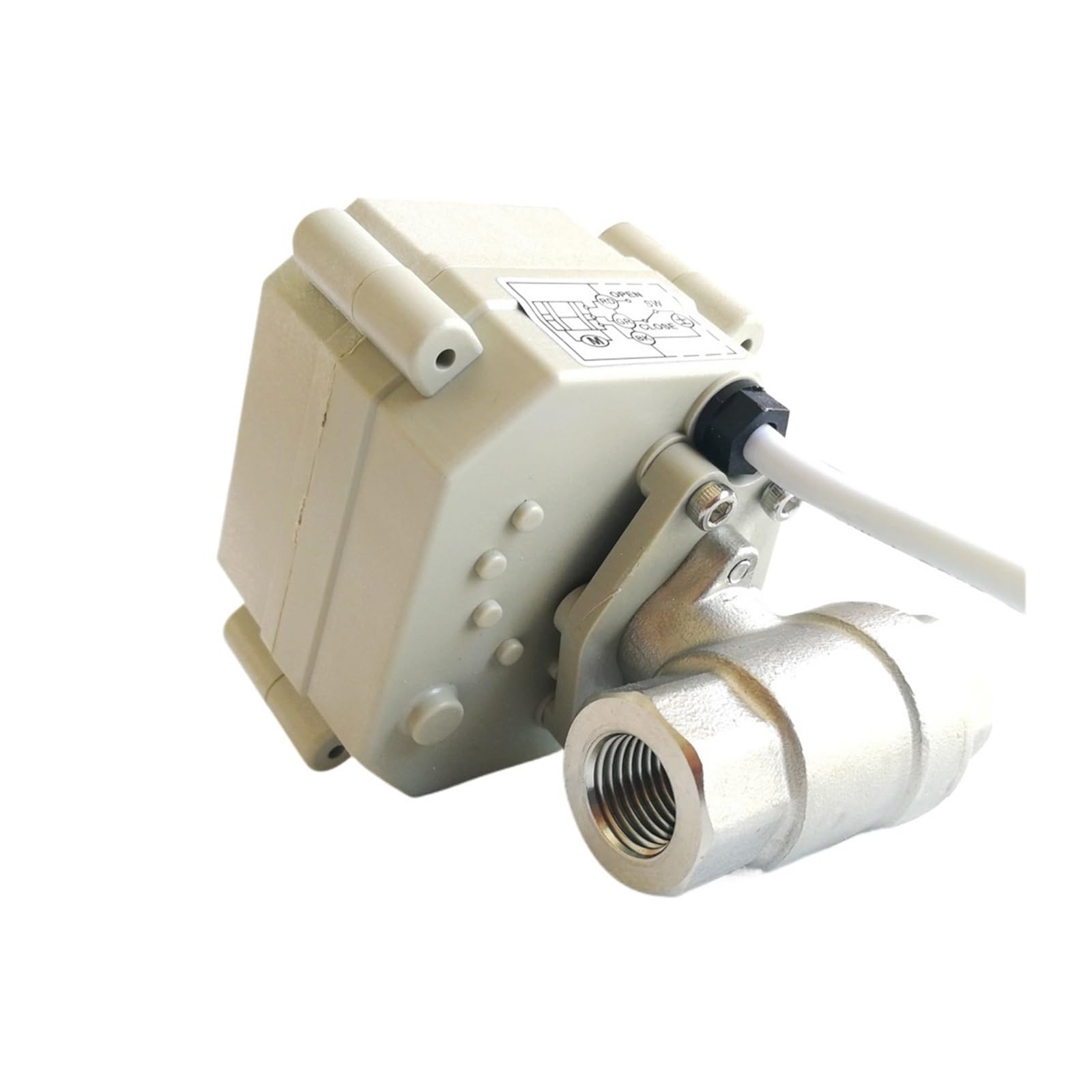 Valve motorisée Vanne à boisseau sphérique électrique Tsai Fan 1/2'' DC5V/12V/24V SS304 2/3/5/7 fils vanne d'eau électrique 2 voies BSP/NPT avec commande manuelle(NPT_DC12V_CR702)