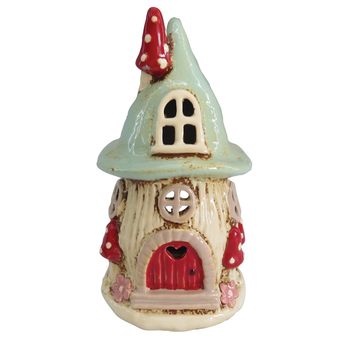 Shudehill Giftware Village Pottery Tealight Holder Ceramic House Toadstool and Mushroom Collection - Blue, Beige or Red (Aqua)