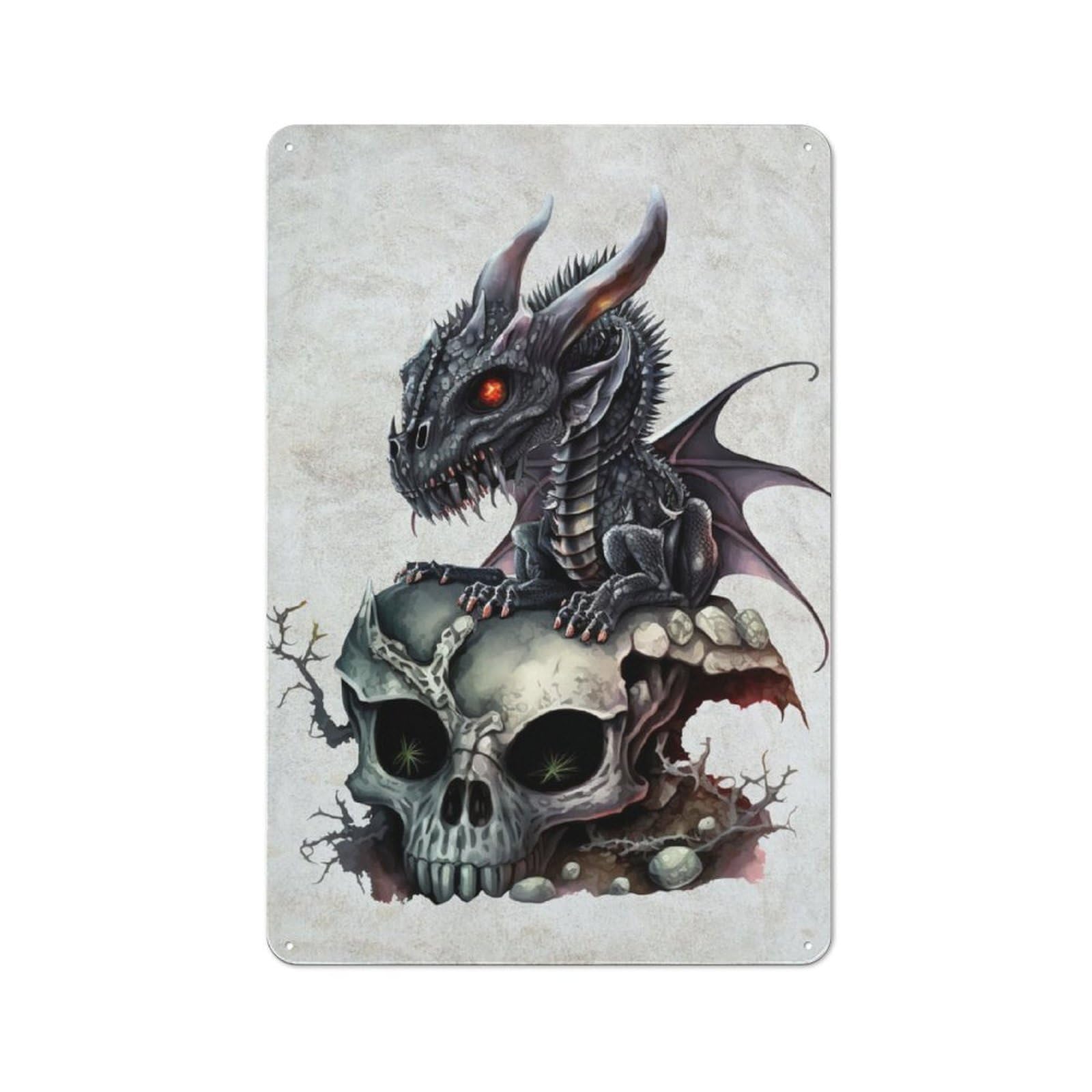 Junmoney The Obsidian Dragon Metal Sign 30X20cm With For Hallway Wall, Vintage Decor, For Garage, Workshop And Man Cave Decoration