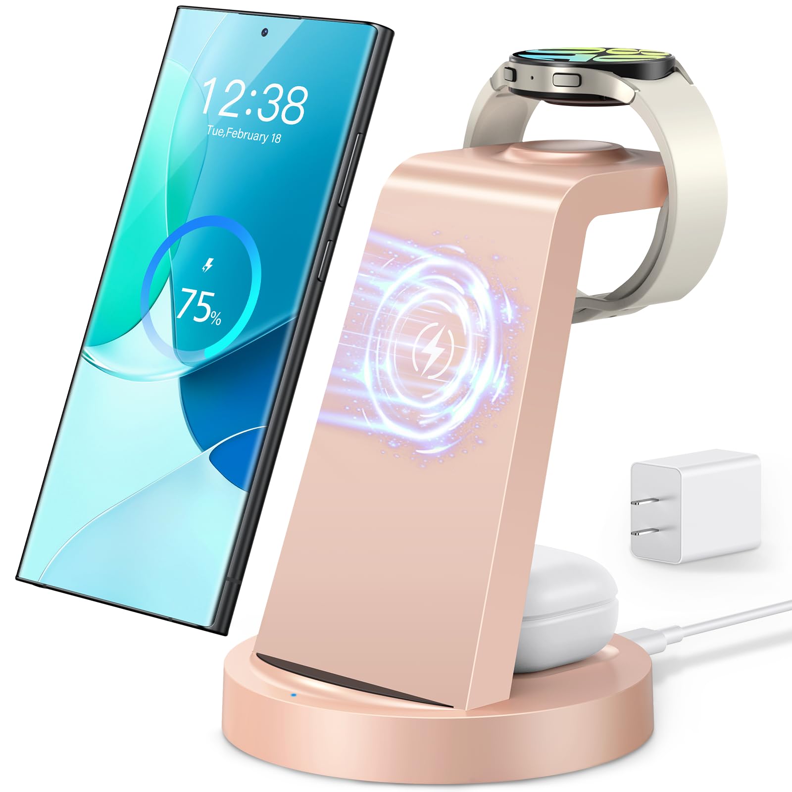 Wireless Charger for Samsung: 3 in 1 Wireless Charging Station for Samsung Galaxy Watch 7 6 5 4 3 Pro Classic Galaxy Buds - Charger Dock Stand for S24 Ultra S23 S22 S21 S20 Note 20 10 Z Fold Android