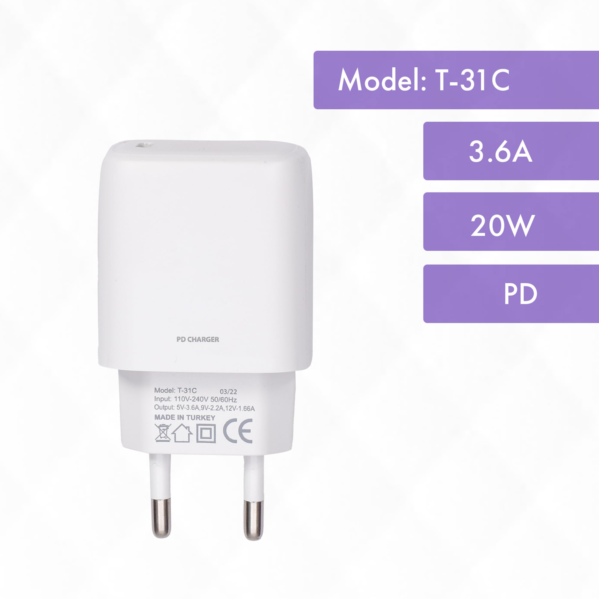 Caricatore USB C e Cavo, Presa USB C 20W e Cavo Tipo C Treccia di Nylon 2m, Caricabatterie/Alimentatore/Adattatore/Spinotto Rapido con PD per iPhone 17/17 Air/16/15 Pro Max/Plus/16e