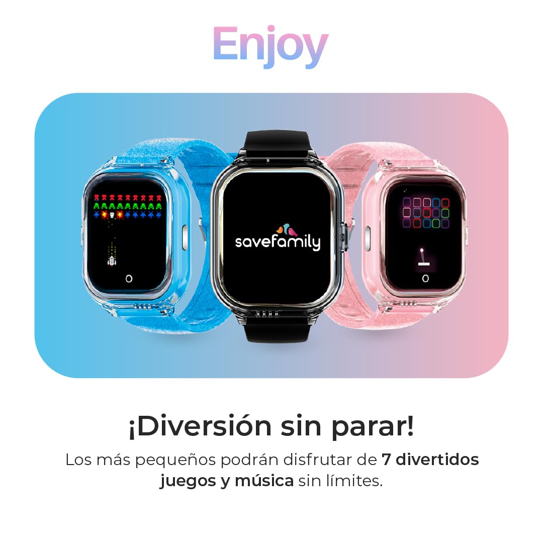 SaveFamily Enjoy | Reloj Inteligente Niño con Localizador GPS, Juegos Divertidos, Cámara, Vídeo, Llamadas, Música, Podómetro, SOS | SIM Incluida - Color Azul