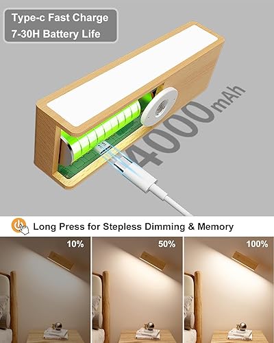 Miniatura 4 de YiLaie Juego de 2 apliques de pared recargables con rotación de 360 grados, aplique de pared regulable a pilas, luz de pared magnética para