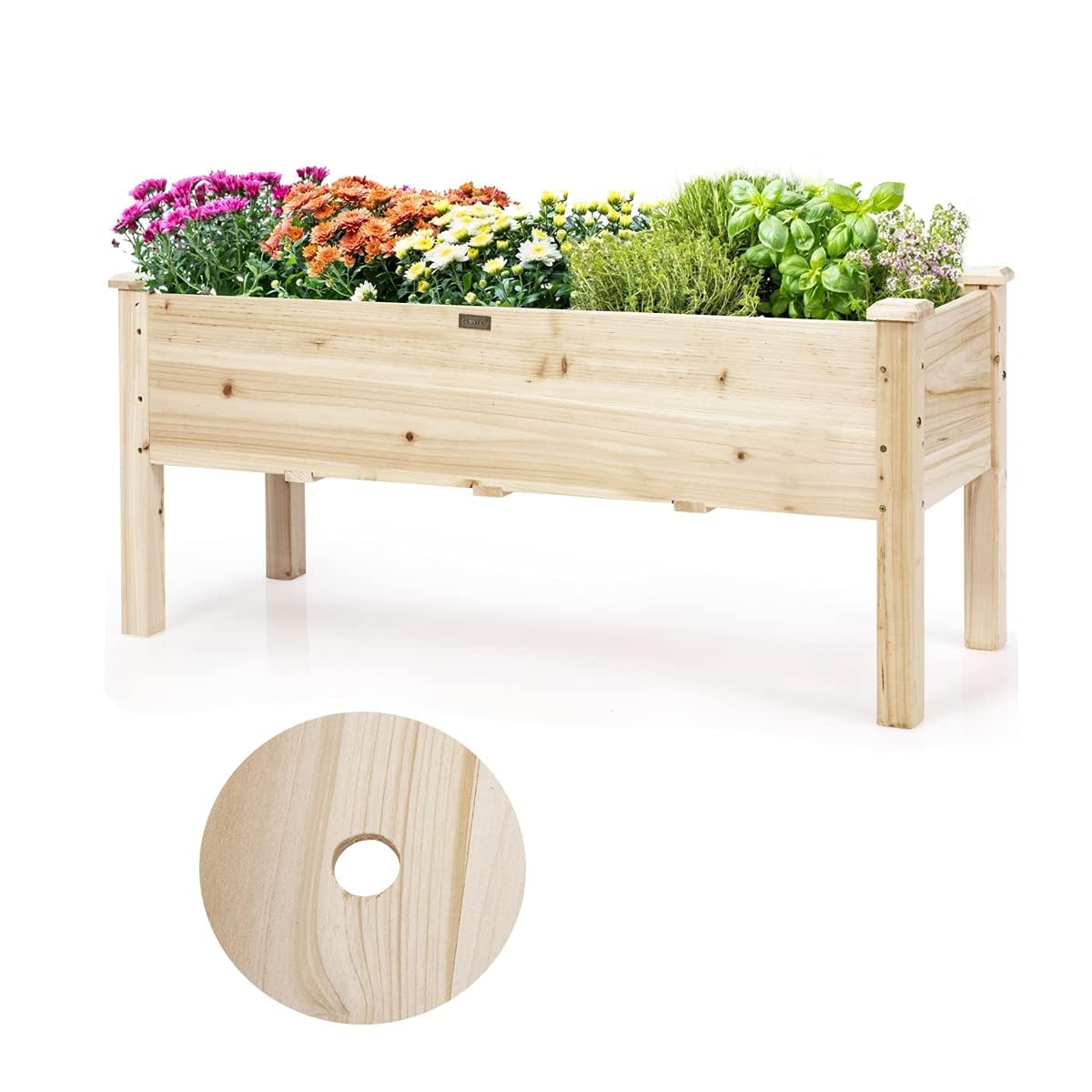 RELAX4LIFE Huerto Urbano de Madera de Abeto 120x43,5x51cm, Jardinera Elevada con 5 Agujeros de Drenaje para Verduras, Flores, Frutas, Mesa de Cultivo para Adultos y Niños, Carga 100kg