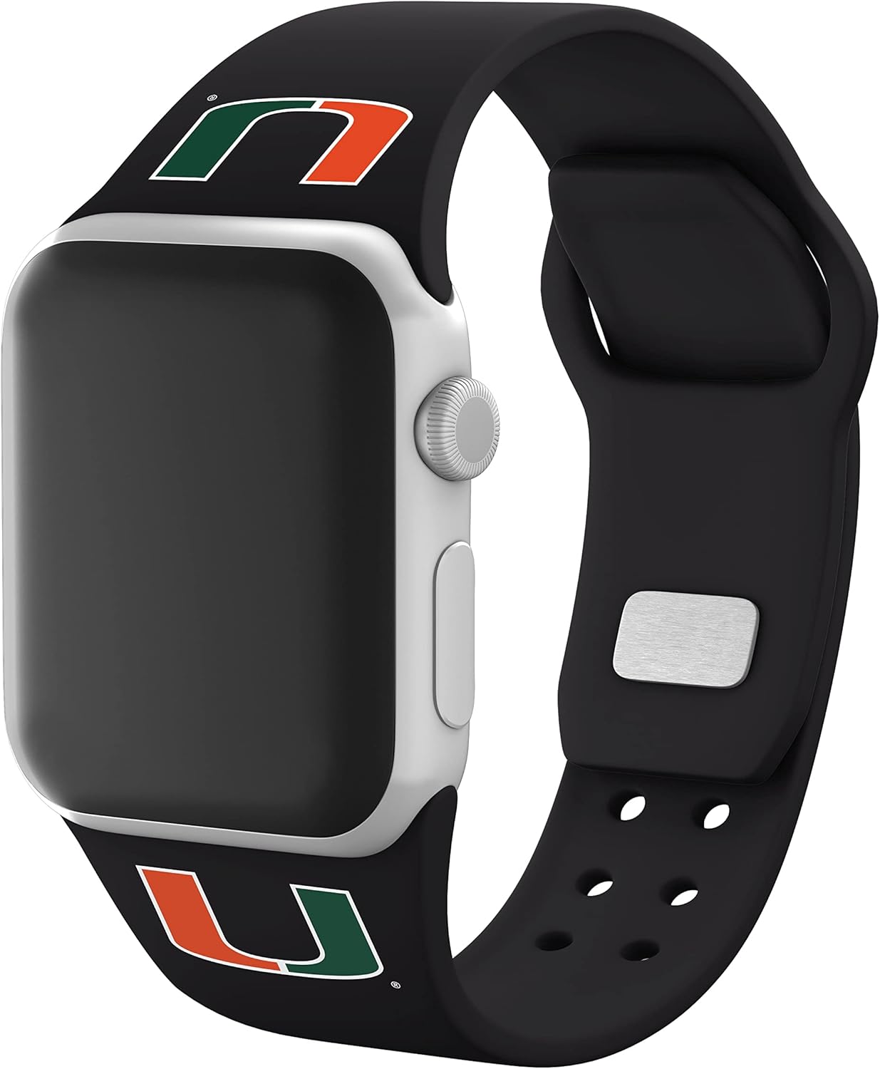Affinity Bands Miami Hurricanes Silicone Sport Band compatible with Apple Watch (38/40/41mm (42mm Series 11) Black)