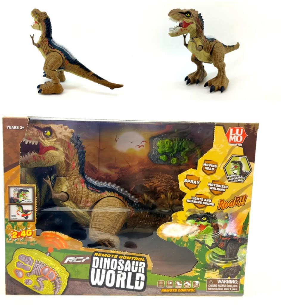 EUPHORIA Rk Toys Trending Smoke Remote Control Dinosaur for Kids With Light Up Eyes & Roaring Sound, Walking Robot, Big RC, Large 17In Realistic Dilophosaurus