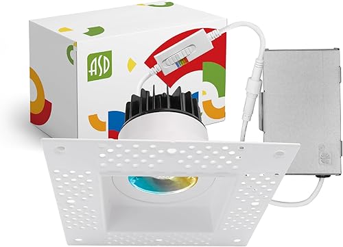 ASD Trimless - Luz LED empotrable de 3 pulgadas, lámpara de techo de 12 W y 120 V, lámpara LED cuadrada regulable sin lata con caja de conexiones,