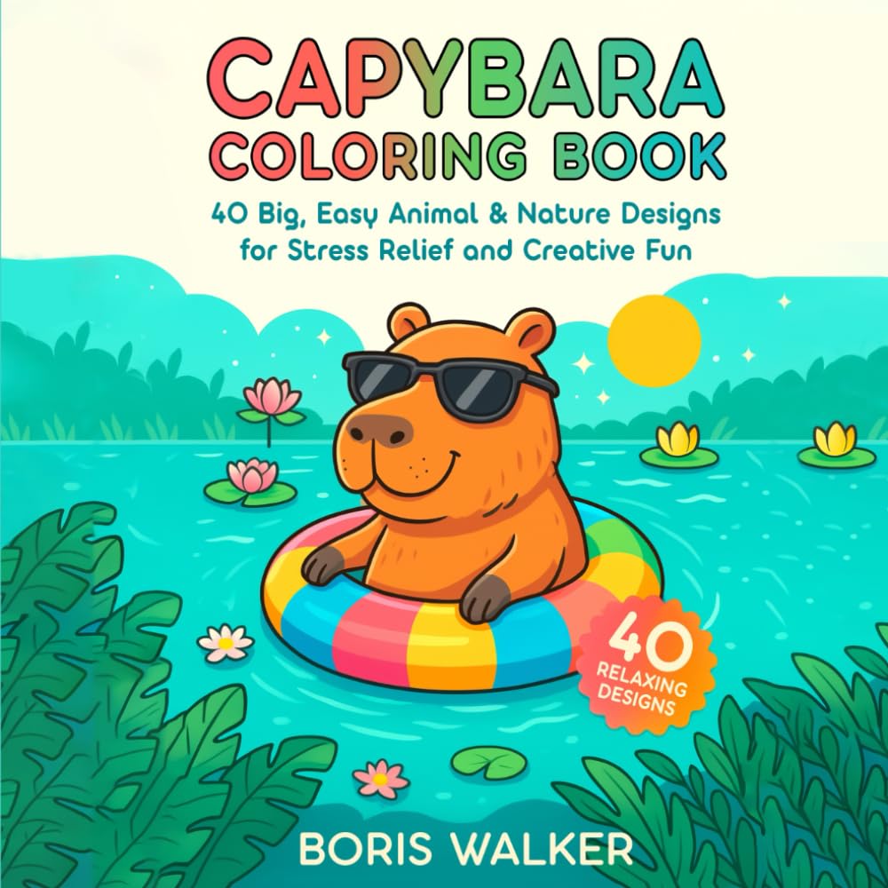 Capybara Coloring Book: 40 Relaxing Designs Featuring the World's Chillest Mammal – Big, Easy Pages to Calm the Mind