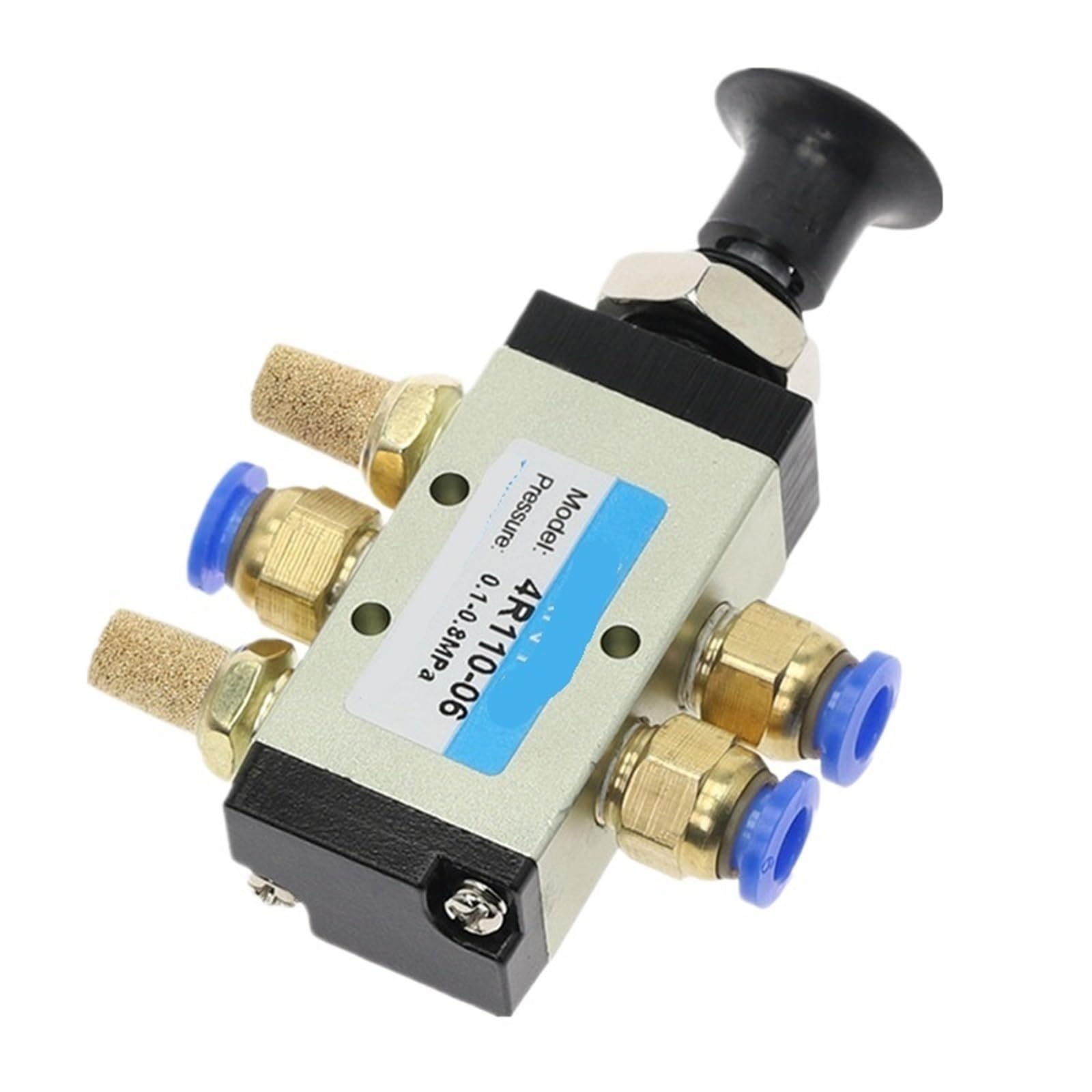 Válvula neumática manual push-pull 4R110-06-PC con silenciador de 1/8 y conectores neumáticos