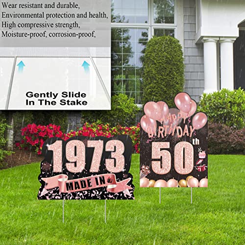 2Pcs Rose Gold 50Th Birthday Yard Sign Decorations For Women, Happy 50Th Birthday Yard Lawn Signs Made In 1973 Birthday Yard Sign With Stakes Outdoor，Happy 50Th Birthday Decorations For Her(Rose Gold - 50Th) #TOP1