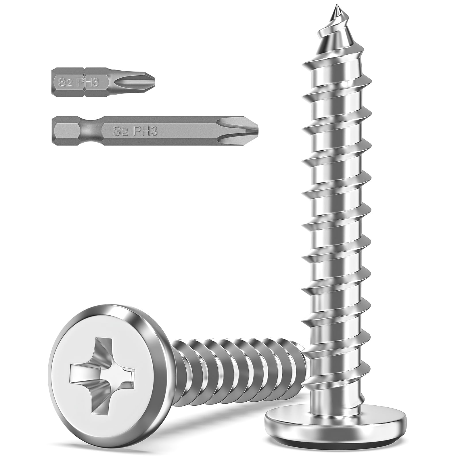 Valorada 20Pcs M6 Screws for Wood, M6 x 35mm Flat Head Self Tapping Screws, 304 Stainless Steel, Phillips Drive with 2Pcs Bits