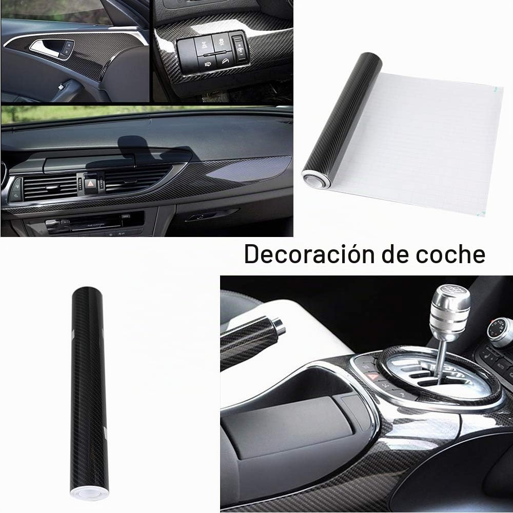 Anpro Vinilo Fibra Carbono 6D, Vinilo Coche 3M x 0.3M Vinilo Moto Película Pegatina Autoadhesiva Impermeable para Coche Motocicleta Móvil - Negro