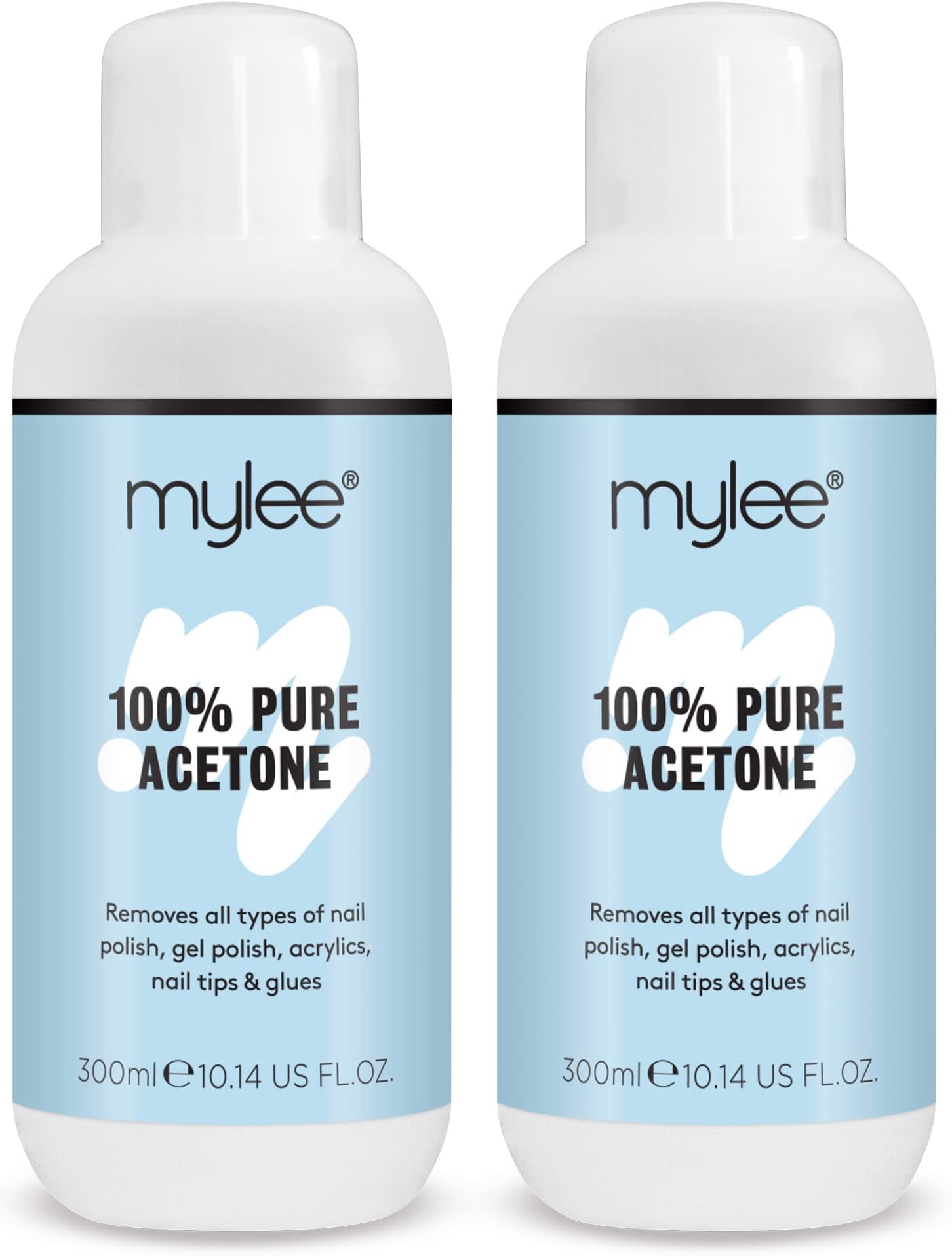 100% Pure Acetone Gel Nail Polish Remover for UV/LED, Gel Soak Off, Removes All Types of Nail Polish, Acrylic, Nail Tip & Glue (2x 300ml)