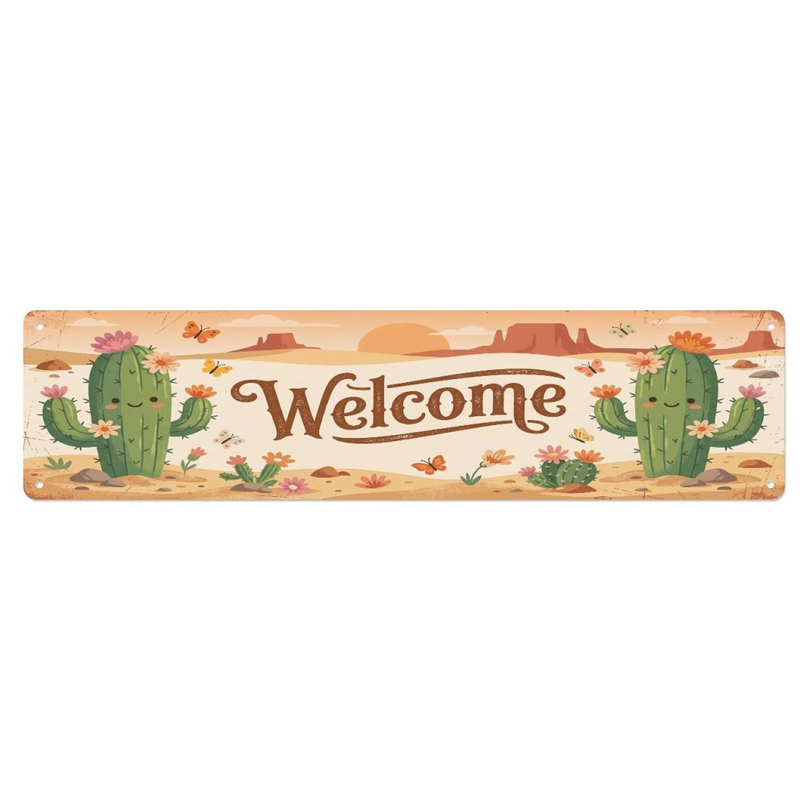 Cxhjca 4X16inch(10X40cm) Vintage Welcome Cactus Desert Metal Tin Sign