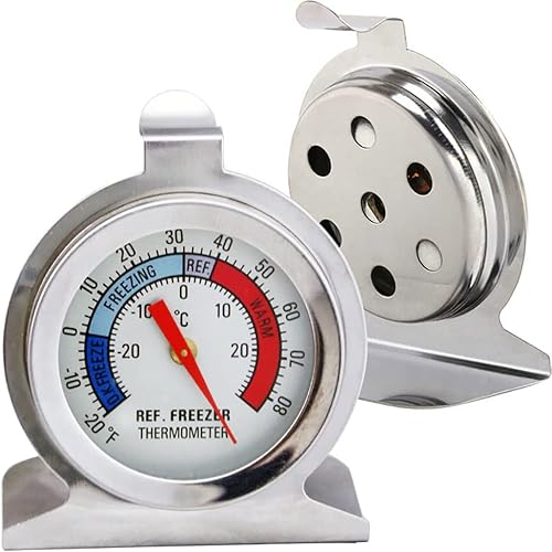 Termómetro para refrigerador, termómetro de acero inoxidable para nevera con indicador rojo, termómetros de esfera grande para congeladores,
