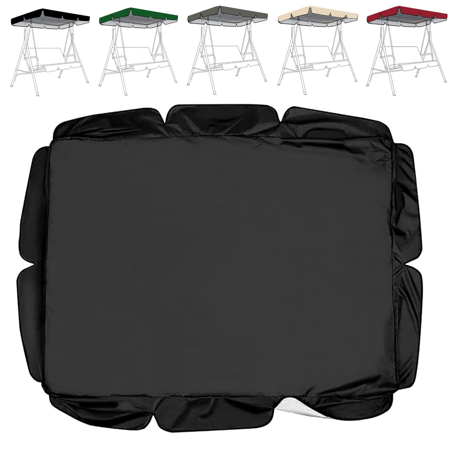 Replacement Swing Seat Canopy Waterproof Cover Silver Coated Polyester Outdoor Furniture Protector,Swing Chair Top Cover (Cover Only)(Size:65x45x6inch/164x114x15cm,Color:Black)