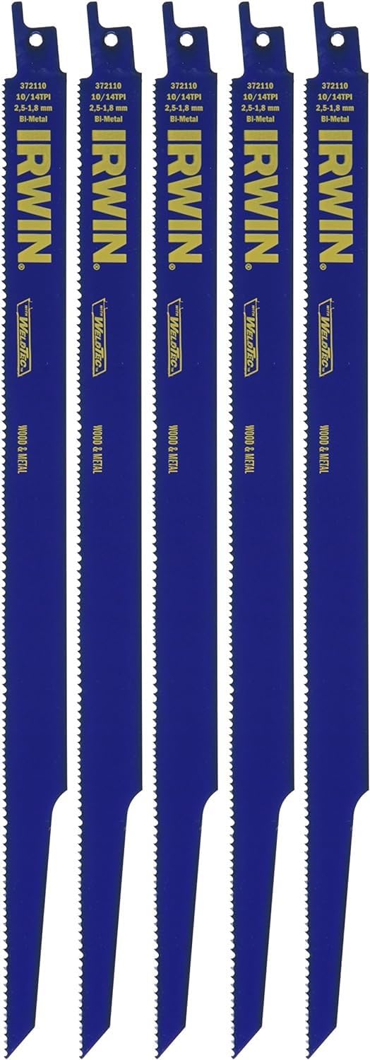 Irwin Tools 372110P5 Reciprocating Saw Blade 12-Inch 10/14TPI, 5 Pack