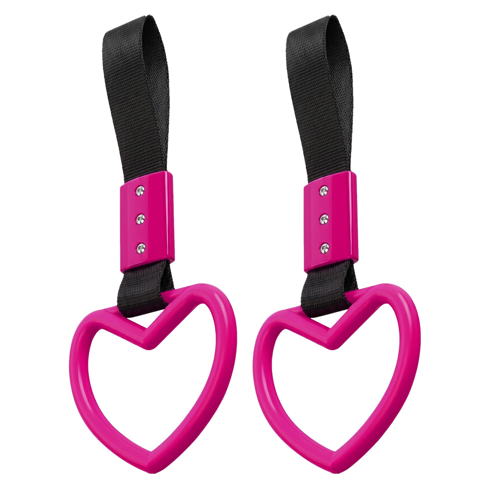 2PCS Heart Shaped Car Handle Straps, Rear Bumper Warning Keychain Ring for Car Exterior Accessories (Hot Pink)