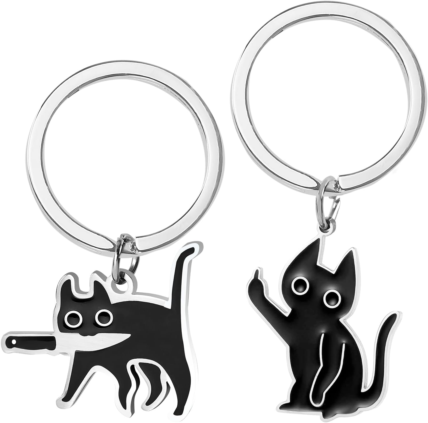 Cute Black Cat Keychain Funny - Unique Black Cat Gifts for Women & Men, Black Cat Charm Friendship Gift, Cool Cat Stuff Car Keyrings (2 Pack)