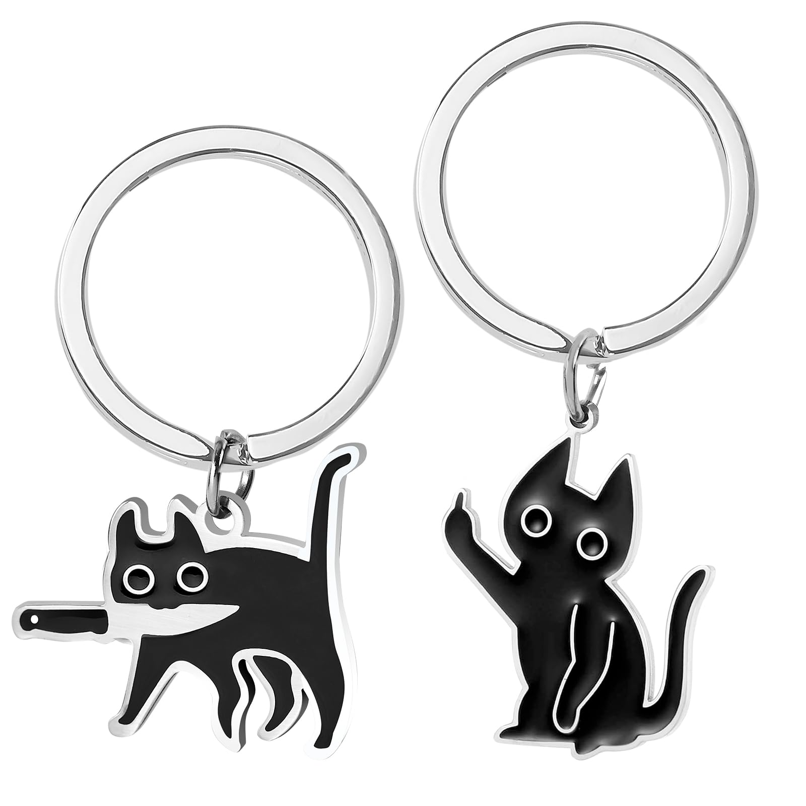 CMOHLIANG Black Cat Keychain 2 Pack - Bag Charms for Cat Lovers, Gifts for Friends and Family