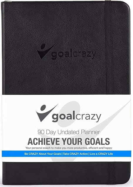 Goal Crazy Undated Daily Planner - 90 Day A5 Diary 2023 , Planner Diary for Busy Schedules Productivity Habit Tracker, Inspirational, Daily Life Planner Almond Pages (Black)