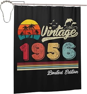 Funny Birthday Gift Vintage 1956 Limited Edition Shower Curtain for Bathroom 60x72 Inch Quick-Drying Bath Curtain for Shower Room with 9 Iron Hook