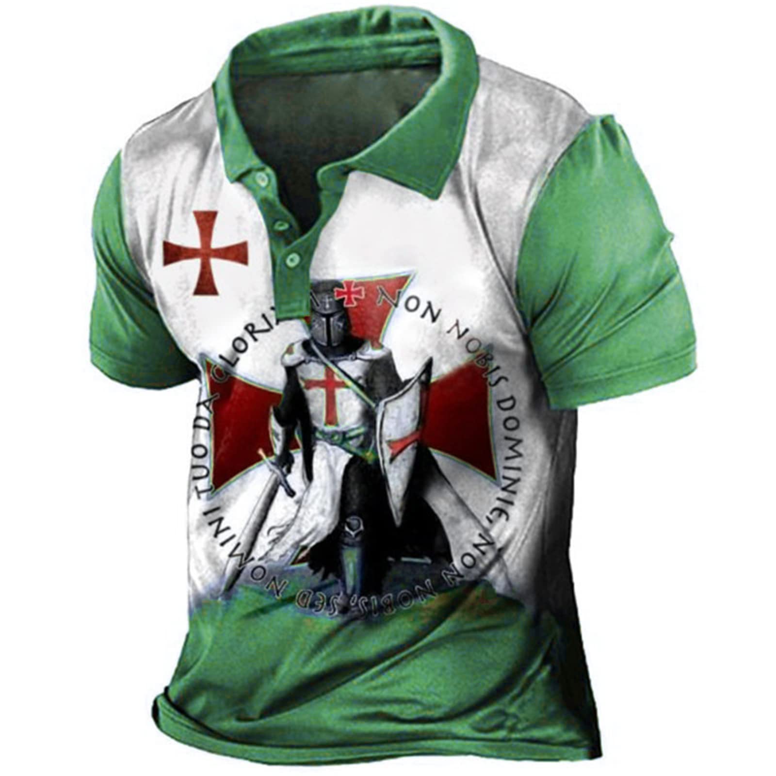 Keephen Men's # 4 Knights Templar 3D Printed Tee Shirt Polo Shirt Vintage Distressed Short Sleeve Lapel Shirt Tops