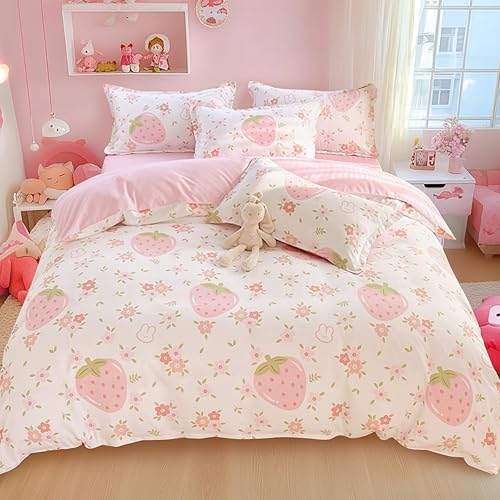 SOULZZZ Fundas de edredón blancas y rosas tamaño individual Juego de edredón de 3 piezas con cierre de cremallera, funda de edredón y 2 fundas de SOULZZZ Fundas de edredón blancas y rosas tamaño individual Juego de edredón de 3 piezas con cierre de cremallera, funda de edredón y 2 fundas de