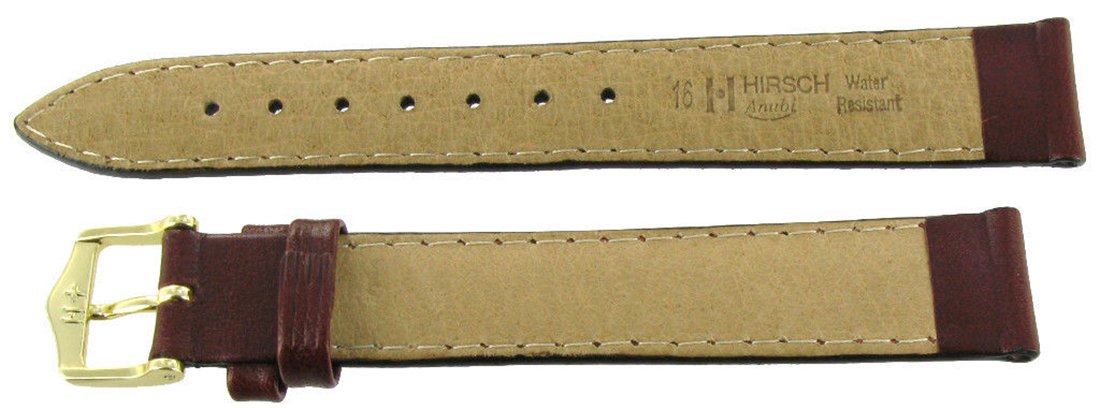 16mm Hirsch Anubi Brown Genuine Leather Stitched Padded Long Watch Band