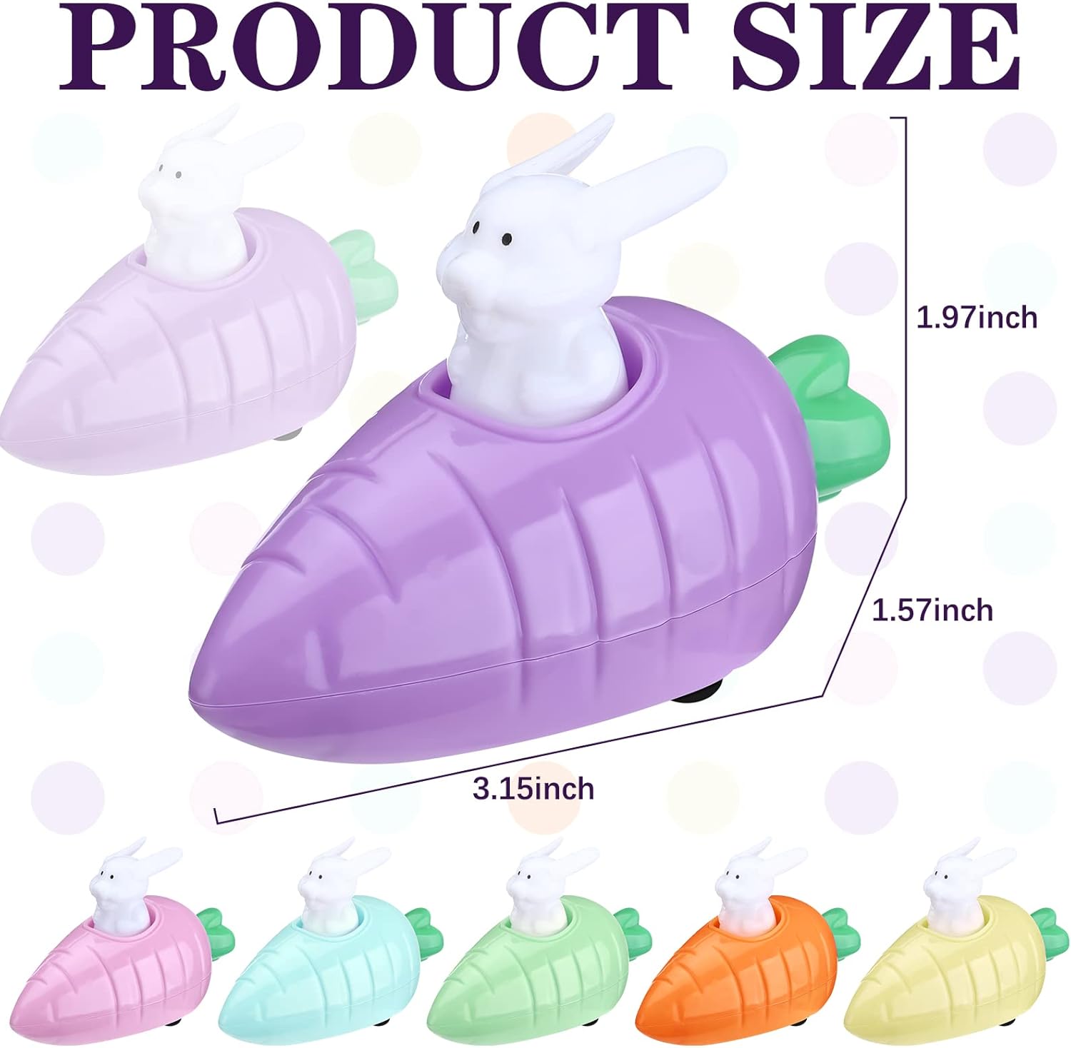 12 Pcs Easter Toys Pull Back Cars Toy Carrot Cars Driven by Rabbit Friction Powered Animal Cars Vehicles Plastic Go Back and Forth Car Toys for Easter Basket Filler Party Favors Gifts, 6 Colors